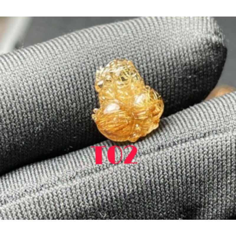 Mặt nhẫn tỳ hưu đá tóc nâu vàng VIP chế tác thủ công kích tài lộc