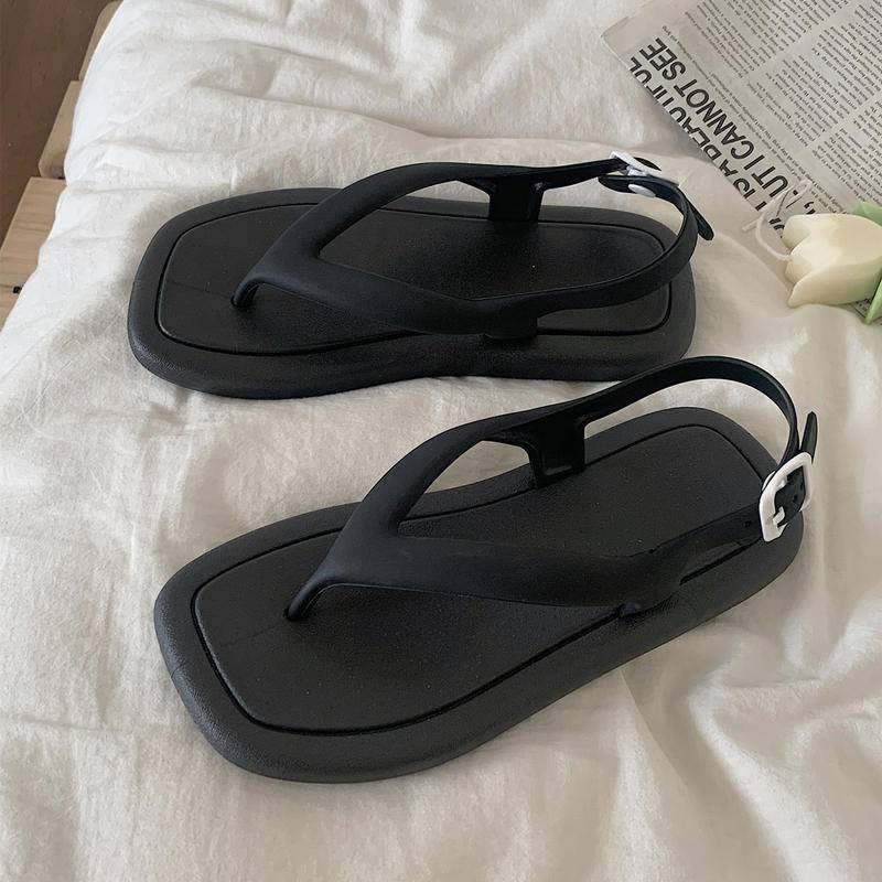 Sandal nữ xỏ ngón xixitiao đế thấp chống trượt mũi vuông phong cách tối giản