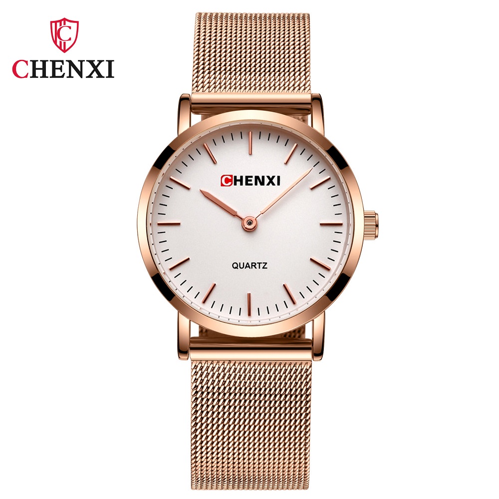 Đồng Hồ Đeo Tay Chexi Dây Lưới Thép Không Gỉ Siêu Mỏng Chống Thấm Nước Dành Cho Nữ