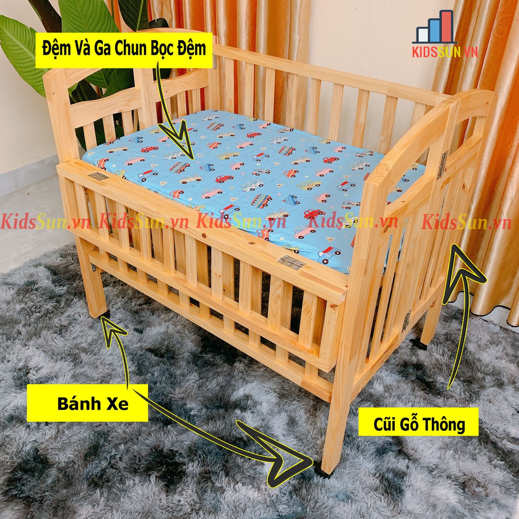 [Combo 3 ] Cũi Trẻ Em Giường Cũi Gỗ Thông [110x70x96cm] Kèm Bánh Xe Chịu Lực Tới 60kg Bảo Hành 12 Tháng Hàng XK