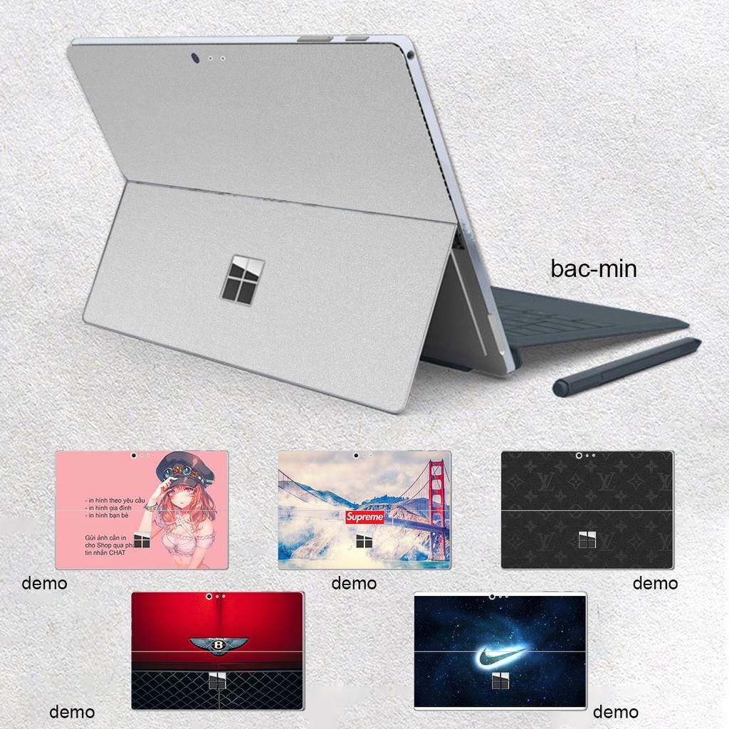 Skin dán Aluminum Chrome màu bạc mịn cho Surface Go, Go 2, Pro 2, Pro 3, Pro 4, Pro 5, Pro 6, Pro 7, Pro 8, Pro X, sf 3