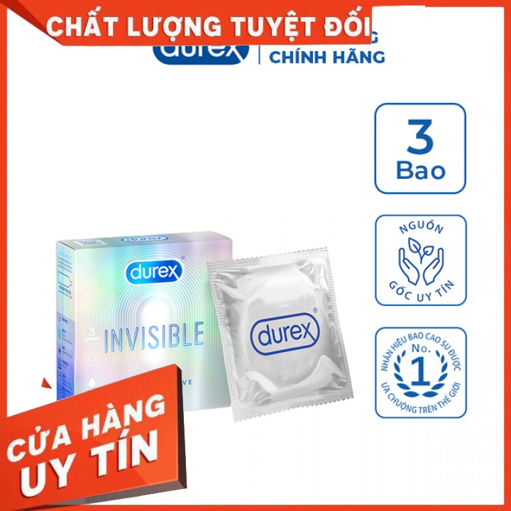 Bao cao su durex INVISIBILE 🔥 SALE SOCK 🔥 siêu siêu mỏng tàng hình hộp 3 chiếc