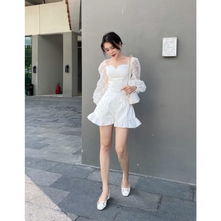 Quần short nữ lưng cao lighter studio lacy shorts ống rộng thời trang