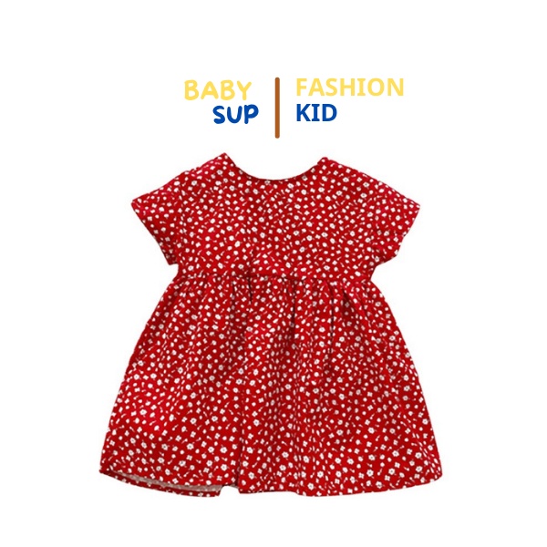 Váy đầm BABY SUP đũi mềm hoa nhí nơ lưng cho bé cân nặng 10-24kg