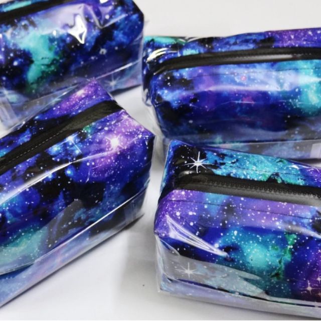 Túi bút bigsize galaxy tím xanh