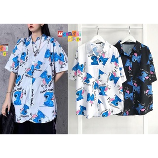 Áo Sơ Mi Họa Tiết Hoạt Hình Tay Lỡ Dáng Rộng Ulzzang Unisex, Sơ Mi Đi Biển - MM
