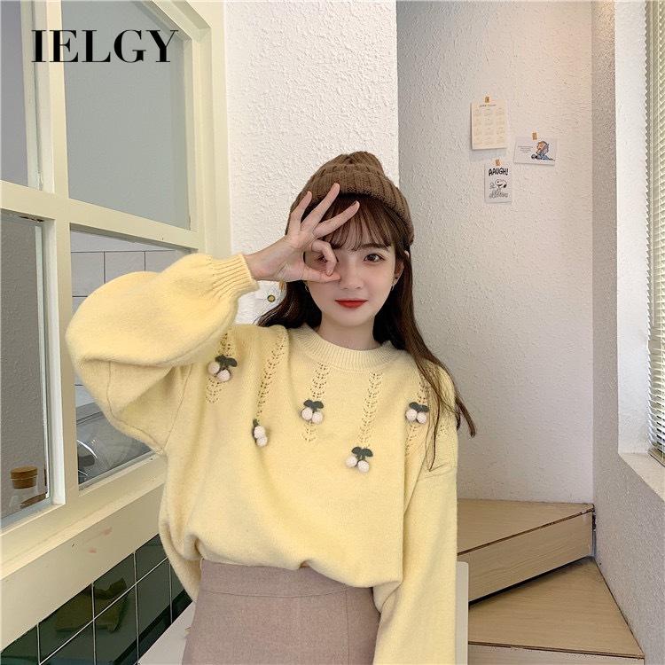 IELGY    Áo sweater Dệt Kim Phong Cách Hàn Quốc Xinh Xắn Cho Nữ