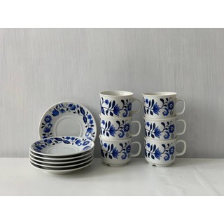 Set gốm Nhật dĩa + tách trà hoa văn xanh lam trang trí decor, làm quà tặng