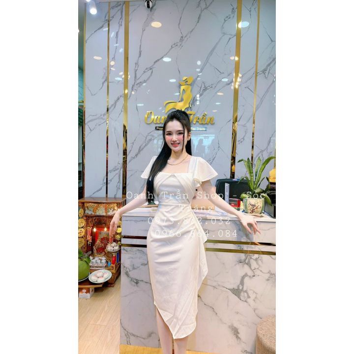 Đầm Cổ Vuông Tay Cánh Dơi Thiết Kế Cánh Bướm Ở Ngực , Đầm Ôm Chất Umi Chiết Eo 4 Màu Cực Qúy Phái