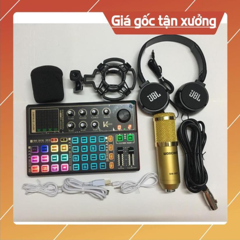 Bộ Mic thu âm livestream bm900 sound card k300 - Trọn bộ thu âm sound card k300 autotune bluetooth Tặng tai nghe chụp