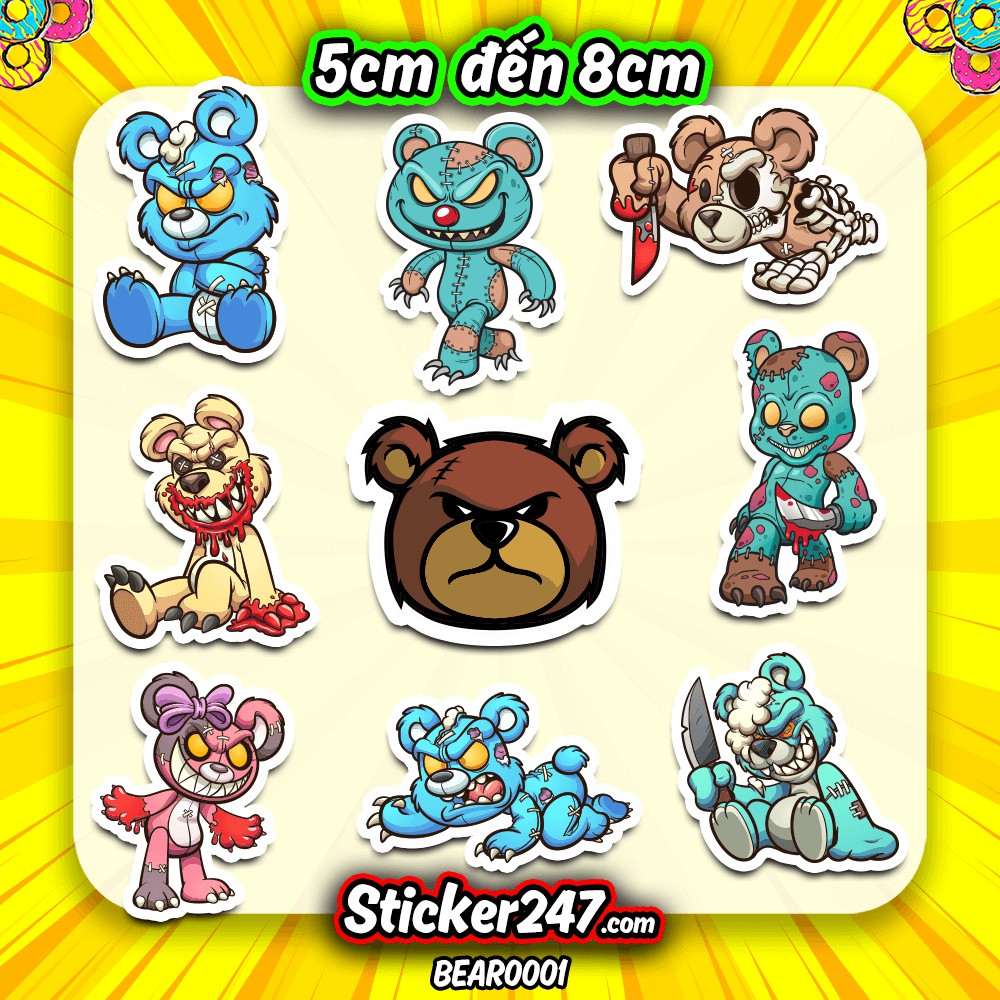 Sticker Gấu Teddy Halloween 𝑭𝒓𝒆𝒆𝒔𝒉𝒊𝒑 chống nước, sticker dán laptop, điện thoại, đàn guitar, mũ bảo hiểm, vali