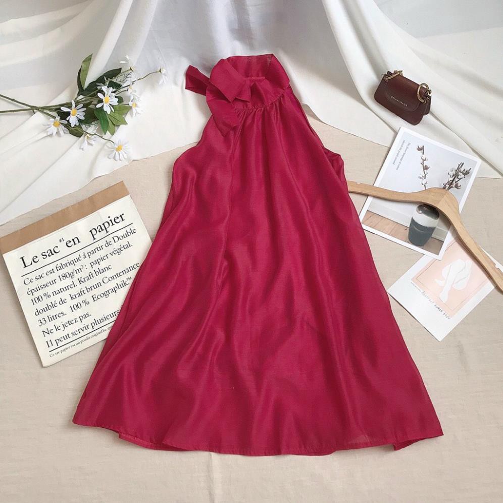 Đầm Cổ Yếm Đỏ- Váy Nữ Cổ Nó Nơ Cực Chất- Kiểu Dáng Hiện Đại, Sang Chảnh Phù Hợp Cho Các Nàng Đi Làm, Dạo Phố, Dự Tiệc *