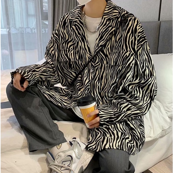 Áo sơ mi tay dài dáng rộng học tiết sọc ngựa vằn thời trang cá tính