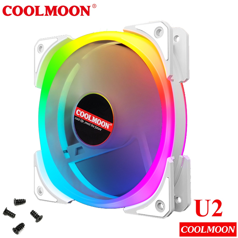 Quạt Tản Nhiệt, Fan Led ARGB Coolmoon U2 &amp; Bộ Hub Coolmoon + điều khiển - Tặng kèm ốc vít