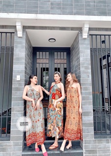 Bán sỉ váy maxi thổ cẩm cổ yếm