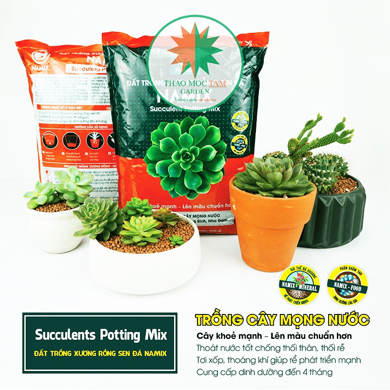 Đất trồng Sen đá Namix (Succulents Potting Mix) - Chuyên trồng cây mọng nước như Xương rồng, sen đá, nha đam...