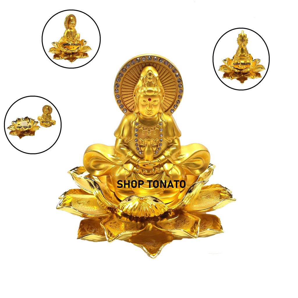 PHẬT QUAN ÂM 2 MẶT ĐỂ XE Ô TÔ 068 ĐẾ SEN CAO 11CM