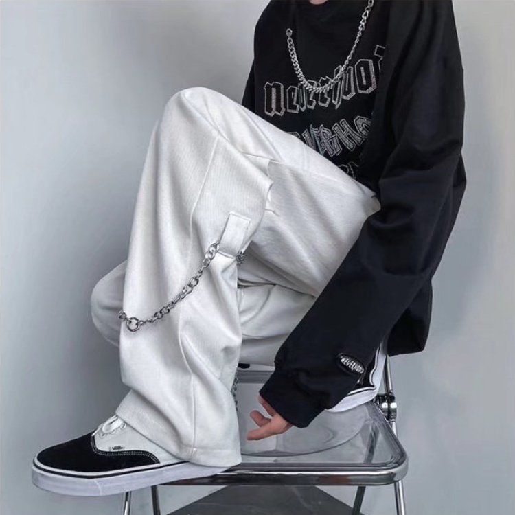 Quần ống rộng nam phối dây xích phong cách hip hop đường phố cho  Hàn Quốc quần jogger nam bigsize Simple Fashion quần baggy nam unisex