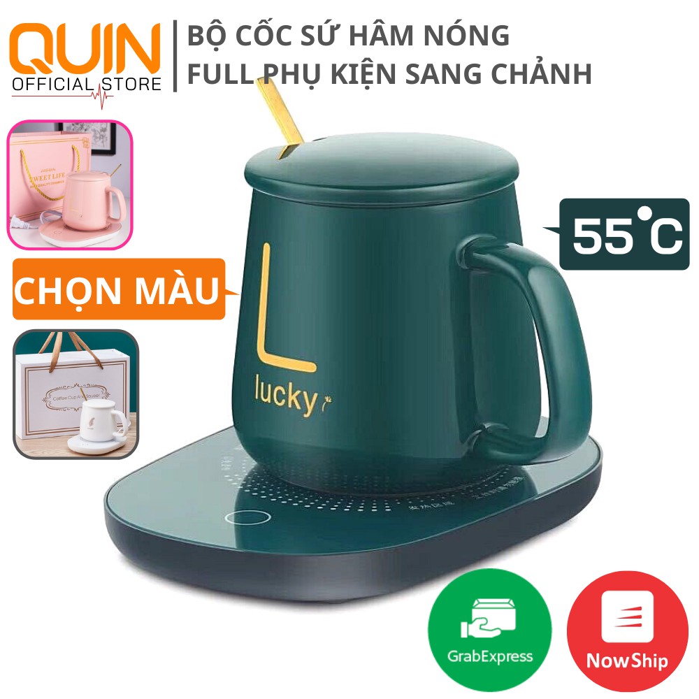 Bộ Cốc Hâm Nóng Đồ Uống Bằng Sứ Sang Chảnh , Bộ Cốc Sứ Làm Nóng Tự Động Tặng Thìa Mạ Vàng Cao Cấp