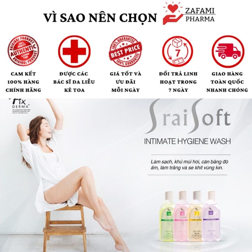 Dung dịch vệ sinh phụ nữ bé gái dưỡng ẩm se khít làm hồng vùng kín Fixderma Srai Soft Gel  Zafami Pharma