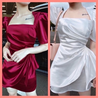 Đầm trắng xinh cột nơ ngang chất liệu phi bóng cực hot