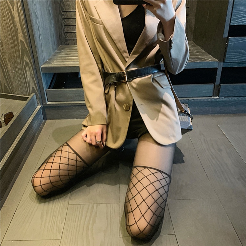 Xiangbao Quần Tất Lưới Jacquard In Họa Tiết Hình Xăm Giả Màu Đen Phong Cách Goth Cho Nữ