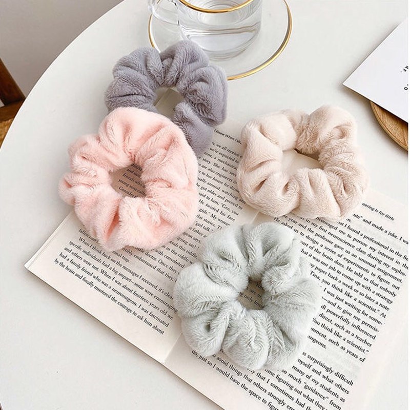 Dây buộc tóc co giãn bằng nhung san hô màu sắc ngọt ngào phong cách Hàn Quốc cho nữ