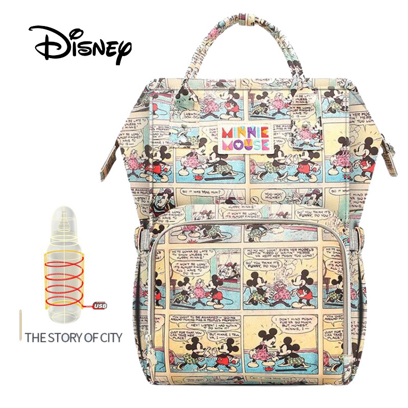 Disney tã Túi USB tã chống thấm nước Túi Oxford vải cho Trẻ ăn lưu trữ túi Mummy Travel Backpack công suất lớn túi mẹ