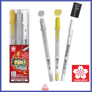 Bộ 3 bút gel nhũ vàng+ nhũ bạc + trắng sakura gelly roll