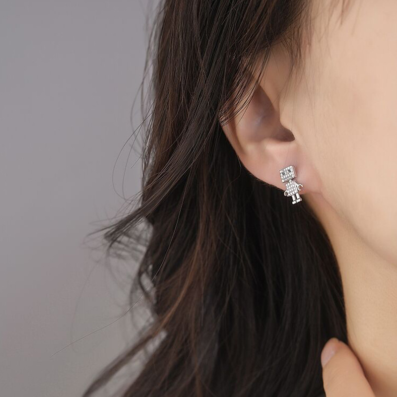 Bông Tai Hình Robot Đính Đá Đơn Giản Phong Cách Hàn Quốc 22833