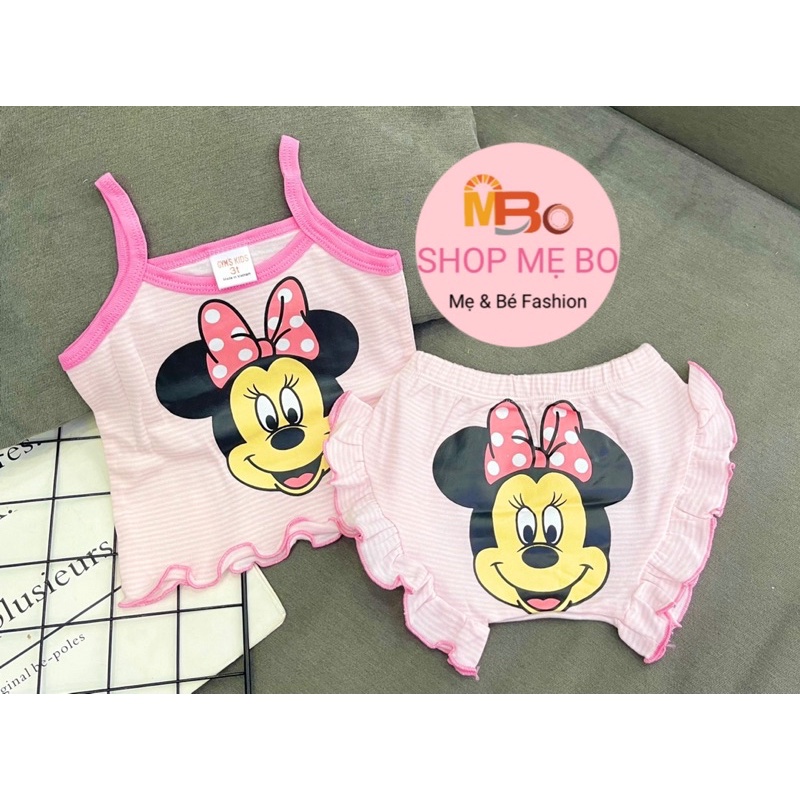 Đồ bộ hai 2 dây bé gái thun cotton xuất dư micky, vịt donal đang yêu