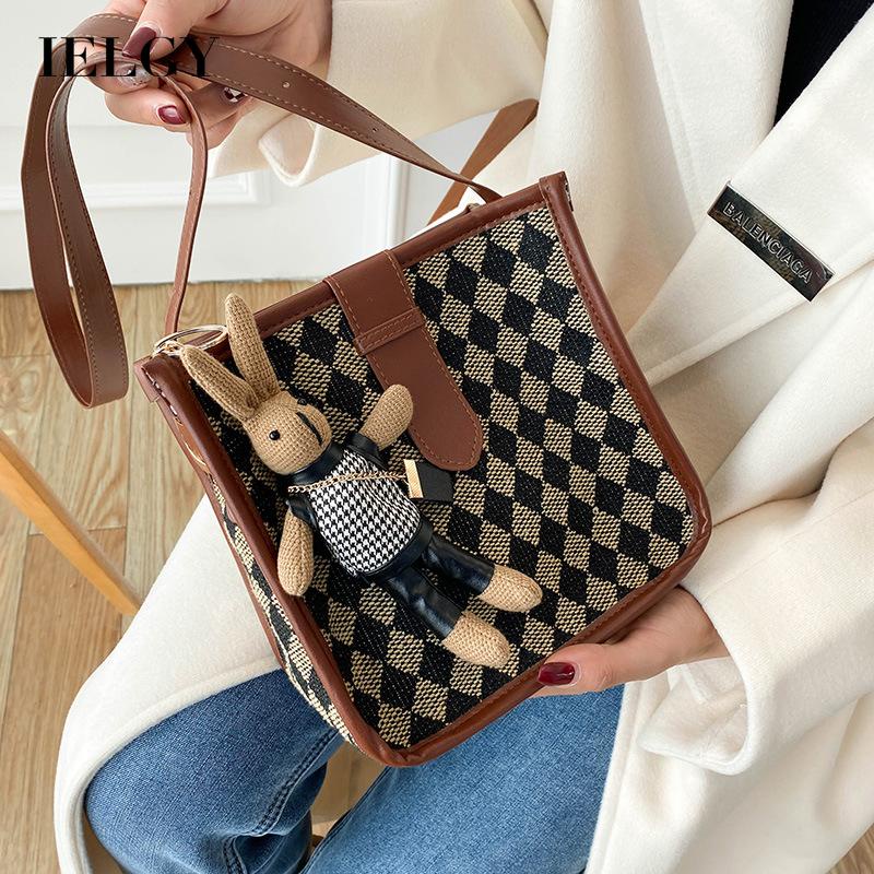 Túi đeo chéo IELGY họa tiết da báo/ răng sói/ caro phong cách cổ điển thời trang cho nữ