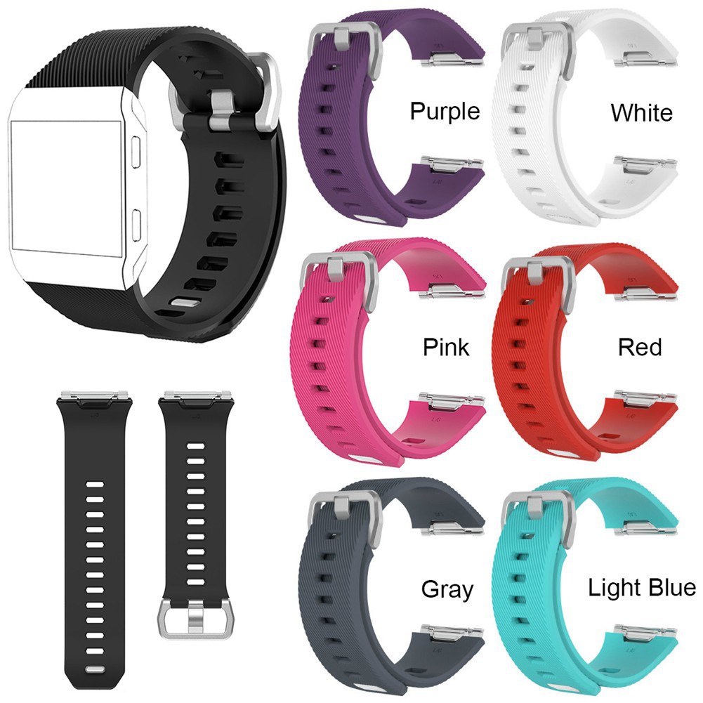 MI-Premium Soft Silicone Replacement Sports Strap Striped Fitbit Ionic Smart Watch (Free Size)