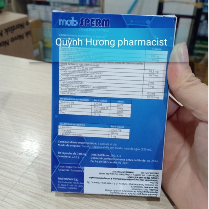 Mab Sperm hộp 30 viên hỗ trợ sức khỏe nam giới