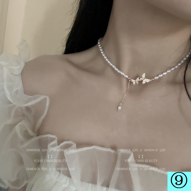 Dây Chuyền Mặt Hình Bướm Đính Ngọc Trai Sang Trọng Cho Nữ