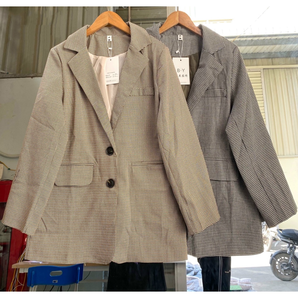 Áo Blazer 2 lớp form rộng - Áo khoác nữ kẻ nhí phong cách hàn quốc Daski