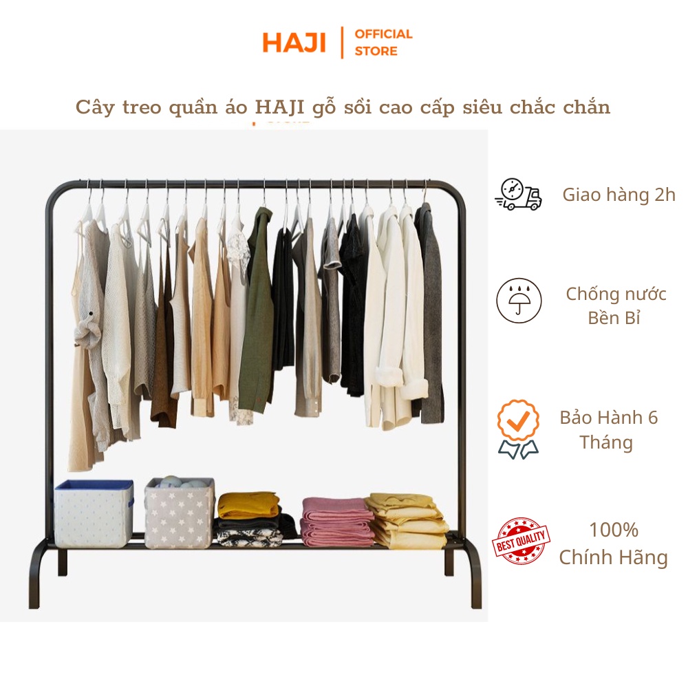 Giá treo quần áo HAJI kèm kệ khung sắt sơn tĩnh điện chịu tải trọng lớn C60
