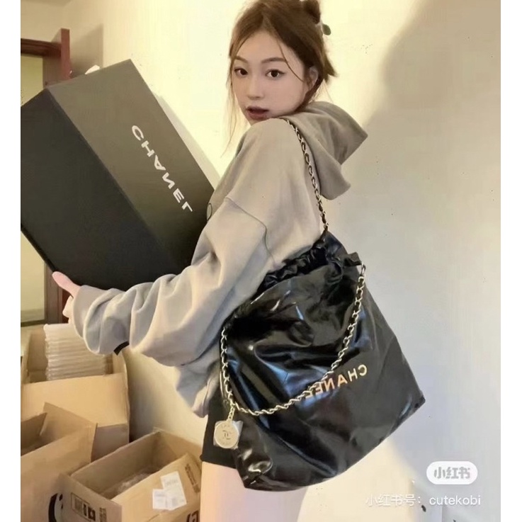 Túi xách Cn shopping bag phối xích da nhăn mềm kèm ví Hàng Super Fullbox size 30 32 36