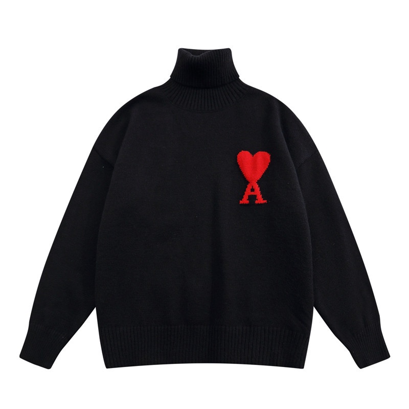 Áo Sweater Dệt Kim Cổ Cao Thêu Chữ Ami Love Herat Thời Trang Mùa Đông Cho Nam Nữ 2021