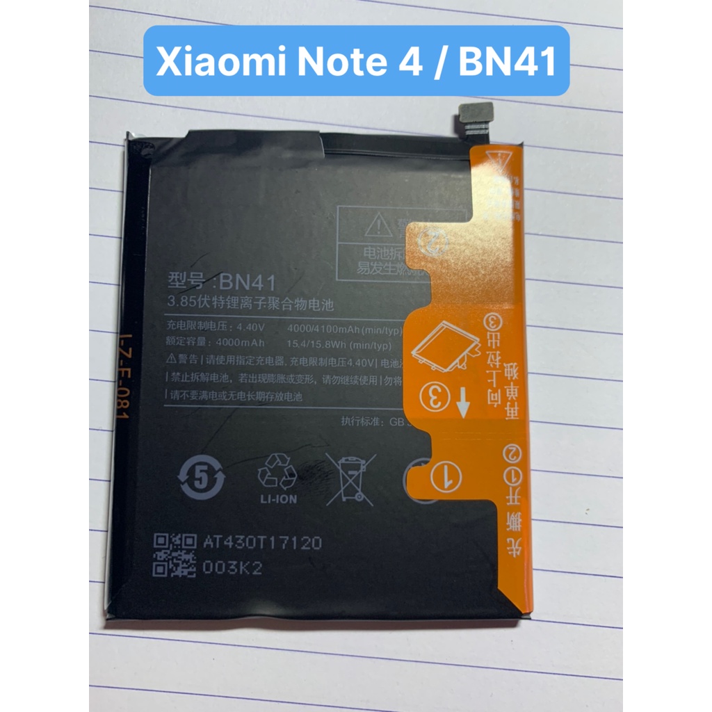 Pin Xiaomi redmi note 4 / BN41 / 4100mAh - hàng chính hãng, bảo hành 3 tháng
