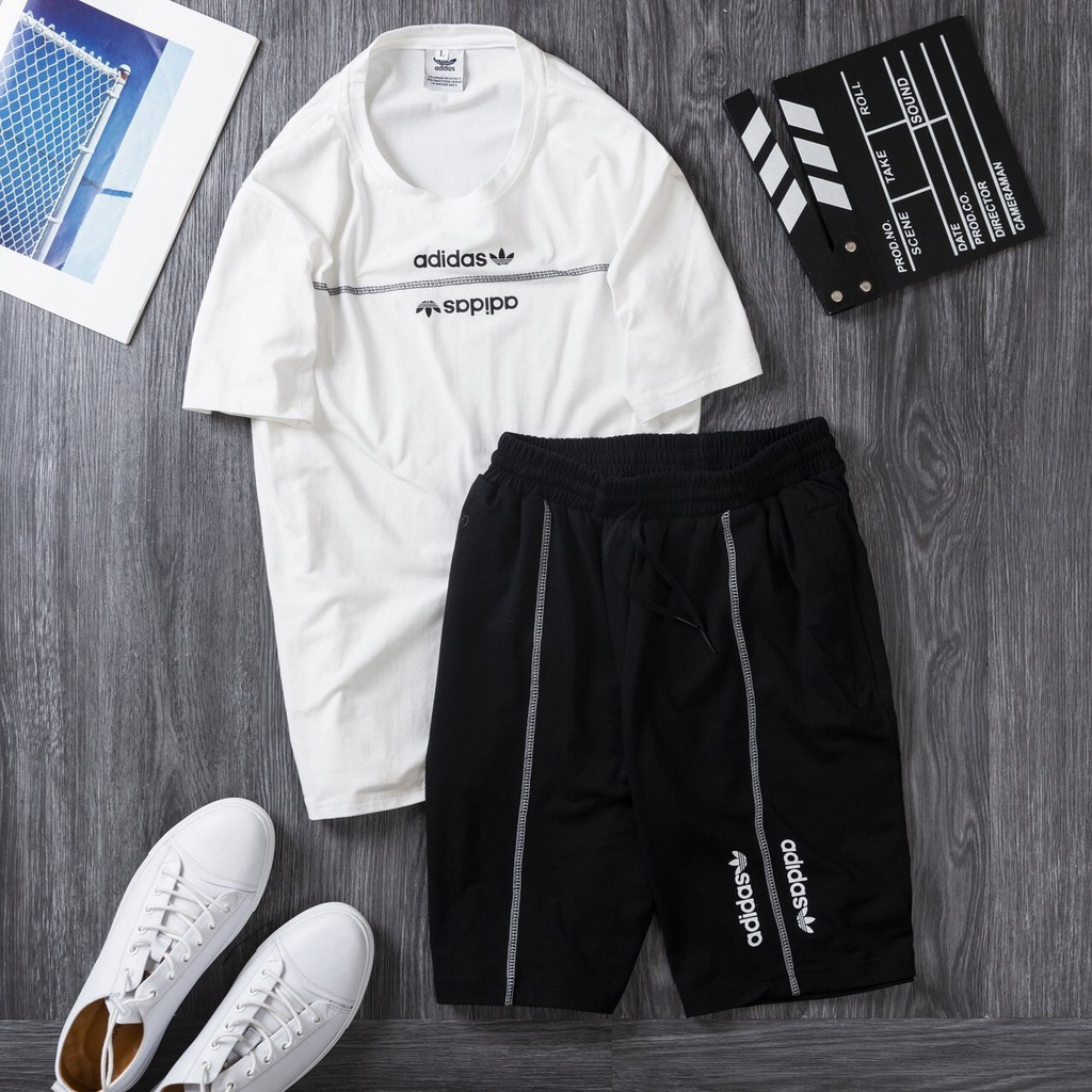 Bộ cotton nam 3 lá phối viền ngang