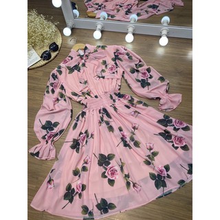 Đầm dáng xòe tay dài ôm eo 013