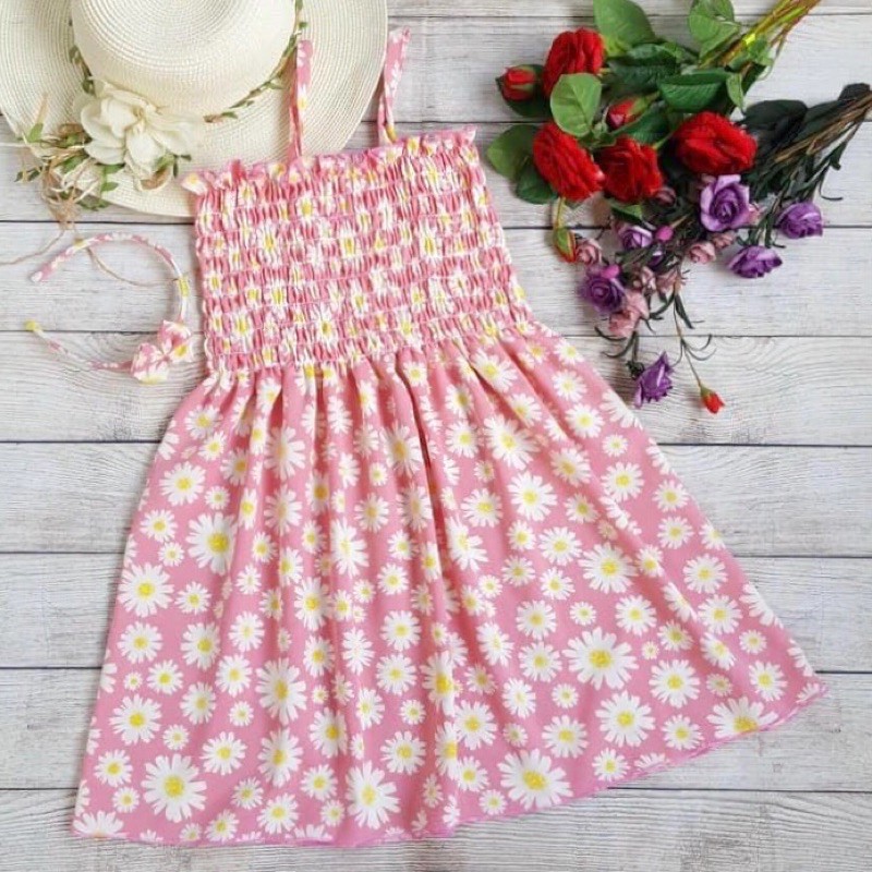 Đầm dây lụa hoa cúc cho bé gái