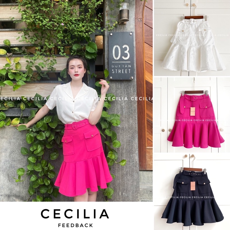 Chân váy thiết kế MONIQUE skirt by CECILIA màu đen, hồng & gấm trăngs đủ size XS -> XL