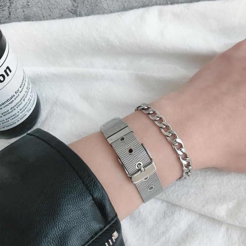 Vòng Tay Nam Thép Titan Không Gỉ Mắt Xích Đơn Cá Tính - Lắc Tay Unisex