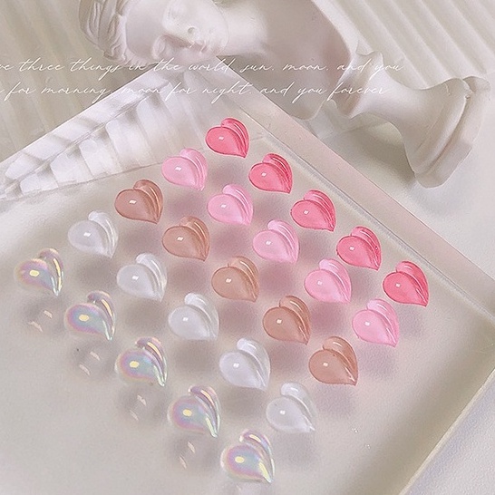 Set 5 Viên Charm Trái Tim Đào Thạch 5D Trang Trí Móng Tay