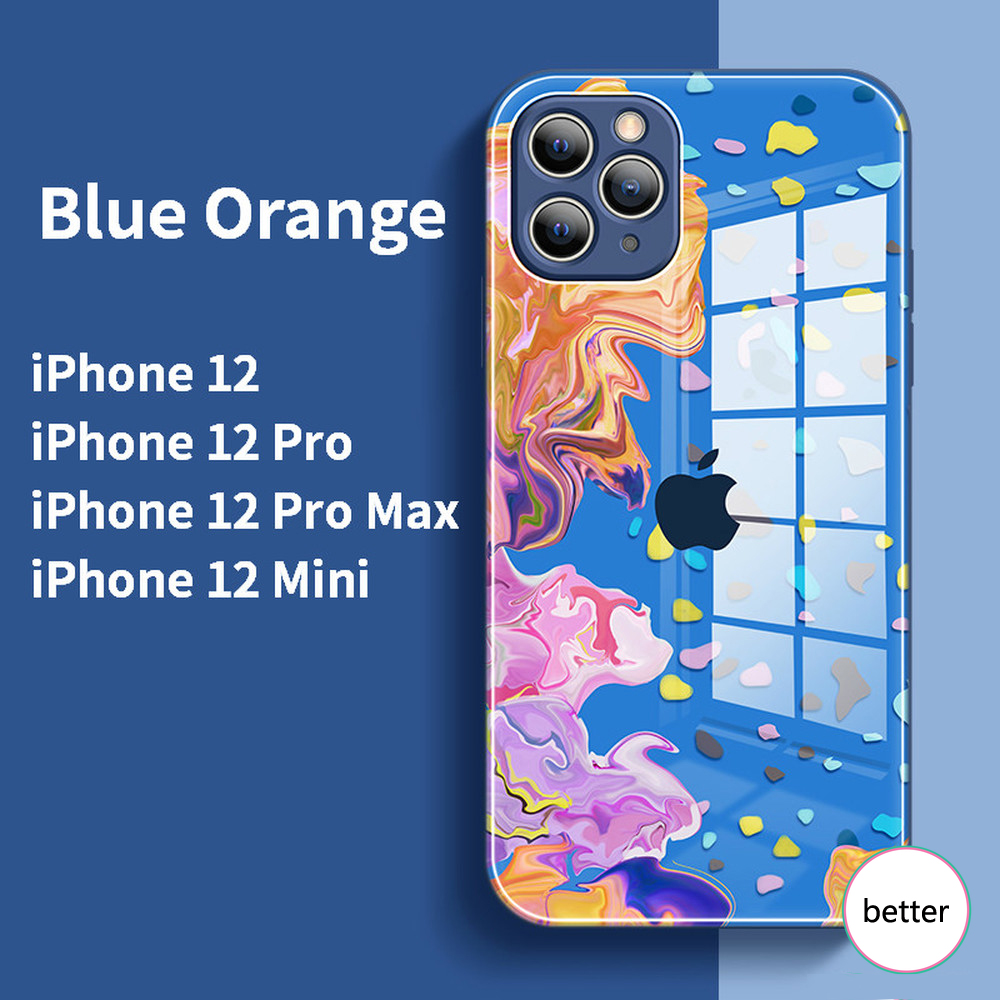 Ốp điện thoại kính cường lực họa tiết màu nước cho Iphone 12 11 Pro Max X Xs Max Xr 8 7 Plus