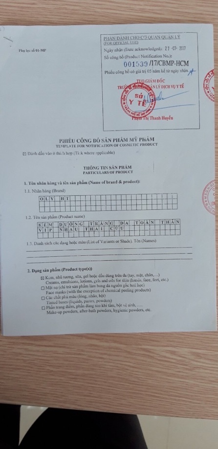 KEM DƯỠNG TRẮNG DA TOÀN THÂN VIP  Oly HT 150g