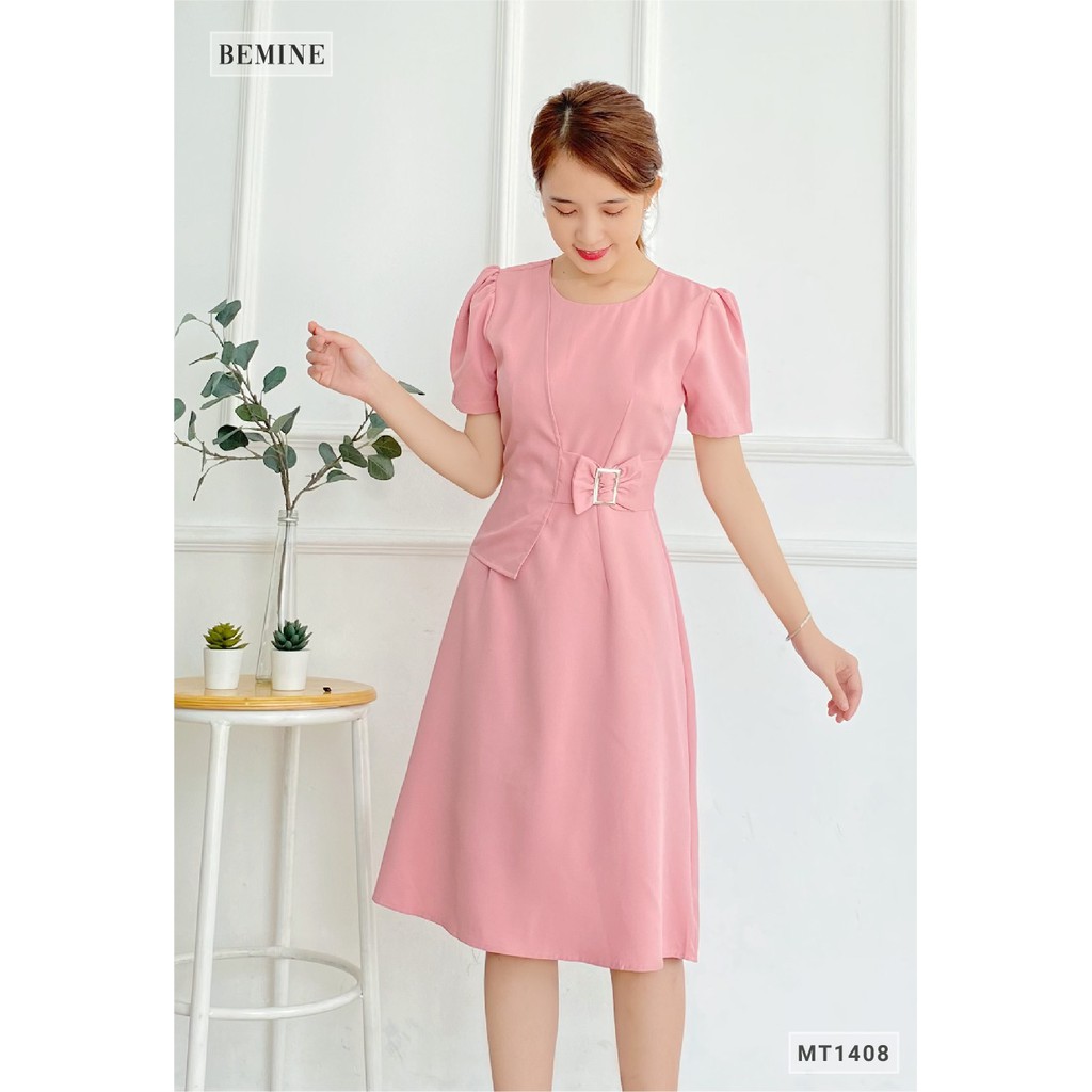 [Mã WABRWA15 giảm 15% đơn 300K] Đầm khoen nịch cổ tròn BEMINE MT1408HONG | BigBuy360 - bigbuy360.vn