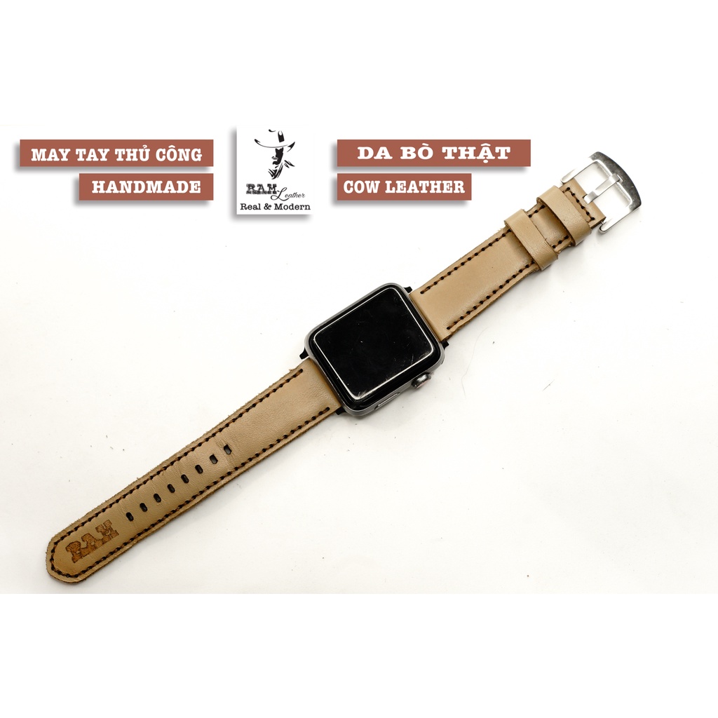 Dây Apple Watch , iWatch , iphone Watch da bò màu trà sữa RAM Leather Milk Tea